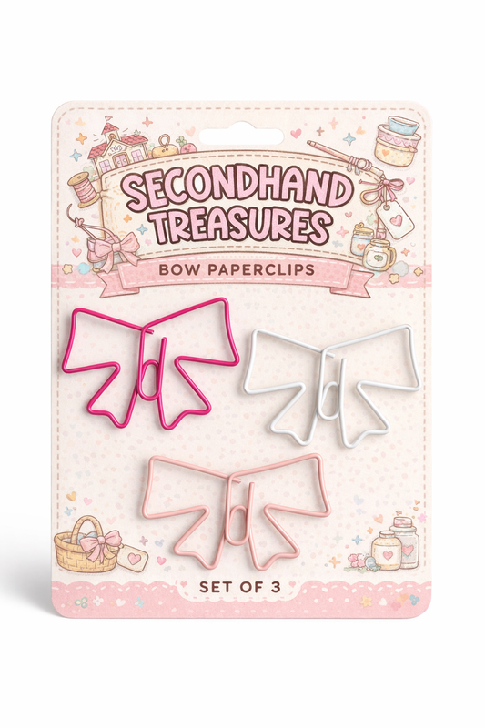 Secondhand Schoolhouse Bow Paperclips – Set of 3 | Vintage Thrift Inspired Planner Clips | Pink Desk Accessories | Coquette Office Supplies
