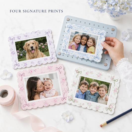 Magnetic Photo Frames Set of 4, Scalloped Floral 4x6 Picture Frames, Locker Fridge Classroom Whiteboard Décor