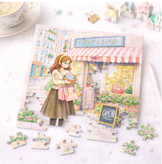 Secondhand Schoolhouse Mini Puzzle – Vintage Thrift Treasure Puzzle (64 Pieces)