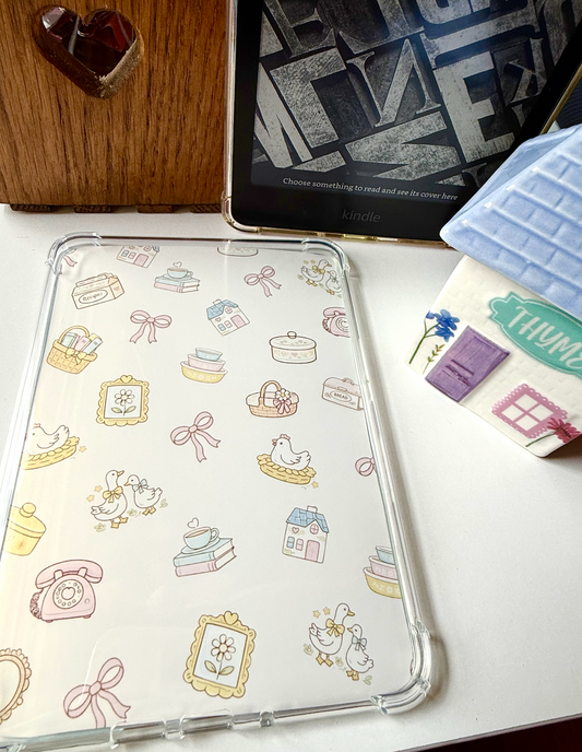 Secondhand Schoolhouse Kindle Insert + Clear Case • Thrift Aesthetic Kindle Paperwhite Case • Cottagecore Kindle Cover Insert • Vintage Pastel Kindle Accessories