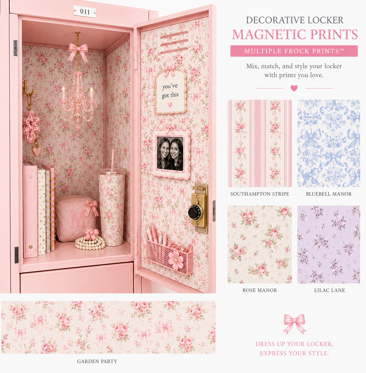 Locker Frocks™ Magnetic Locker Wallpaper | Cute Locker Decor for Girls | Coquette Locker Kit | Floral Magnetic Locker Panels