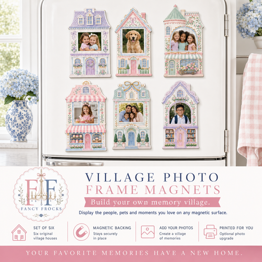 Village Photo Frame Magnets Set, Personalized Fridge Picture Magnets, Cottagecore House Décor, Grandmillennial Family Gift