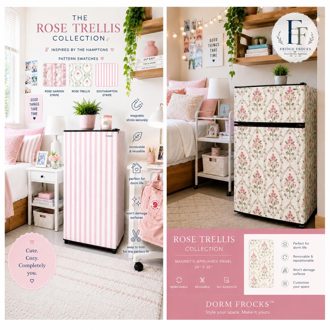 Magnetic Mini Fridge Panels | Fridge Frocks™ Removable Dorm Room Fridge Decor
