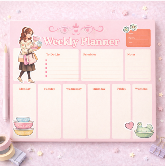 Secondhand Schoolhouse Desk Pad Notepad • Thrift Girl Aesthetic Desktop Planner • Vintage Cottagecore Stationery • 8.5x11 Pastel Writing Pad