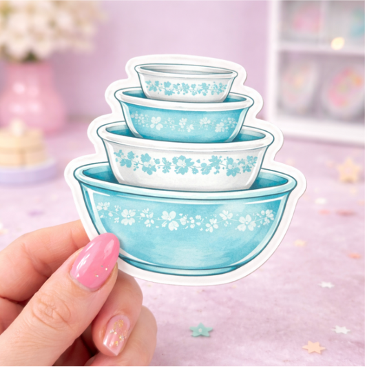Vintage Mixing Bowl Sticker • 3" Die Cut Cottagecore Kitchen Sticker • Thrift Aesthetic Vinyl Sticker • Pastel Retro Kitchen Decor Sticker