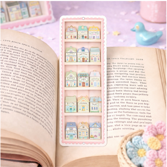 Pastel Cottage Shelf Bookmark • Secondhand Schoolhouse Laminated Bookmark • Cottagecore Bookshelf Bookmark • Thrift Aesthetic Reading Accessory