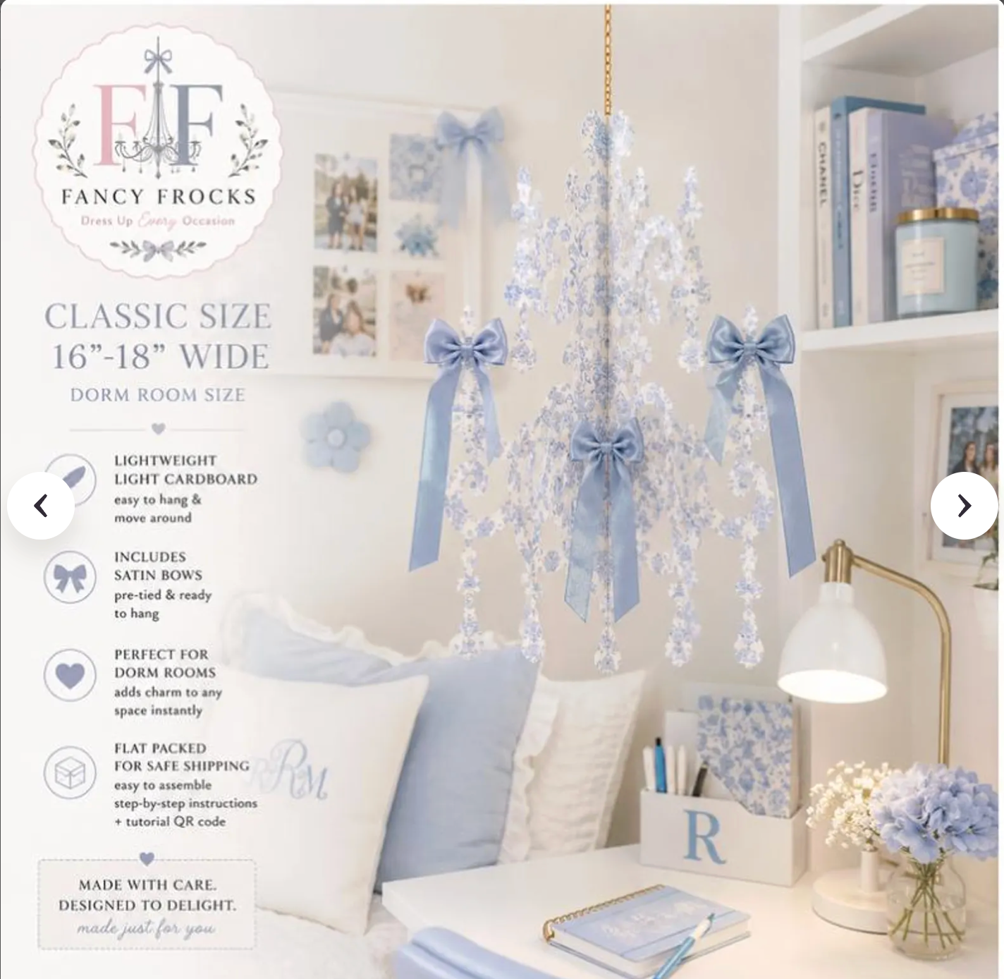 Lightweight Decorative Chandelier | Dorm Room Hanging Decor | Nursery Ceiling Decor | Handmade Chandelier Frock | Grandmillennial Room Decor