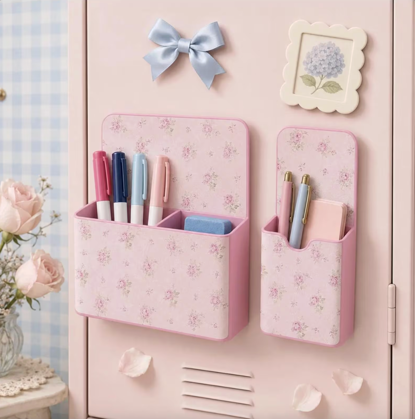 Magnetic Locker Wallpaper Mega Bundle with Mini Chandelier, Supply Pockets, Photo Frame & Bow Magnets