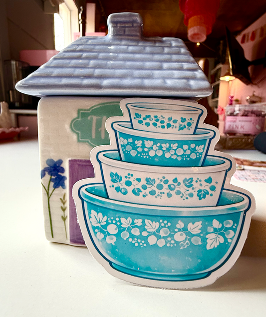 Vintage Mixing Bowl Sticker • 3" Die Cut Cottagecore Kitchen Sticker • Thrift Aesthetic Vinyl Sticker • Pastel Retro Kitchen Decor Sticker