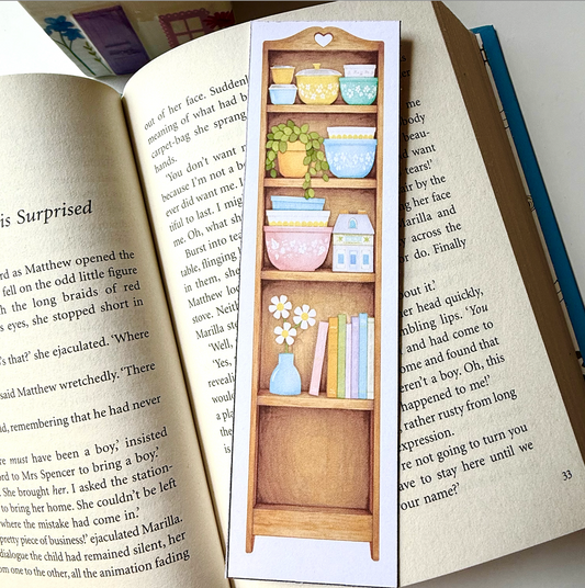 Secondhand Schoolhouse Bookshelf Bookmark • Double-Sided Laminated Cottagecore Bookmark • Thrift Aesthetic Vintage Shelf Bookmark • Pastel Reading Accessory