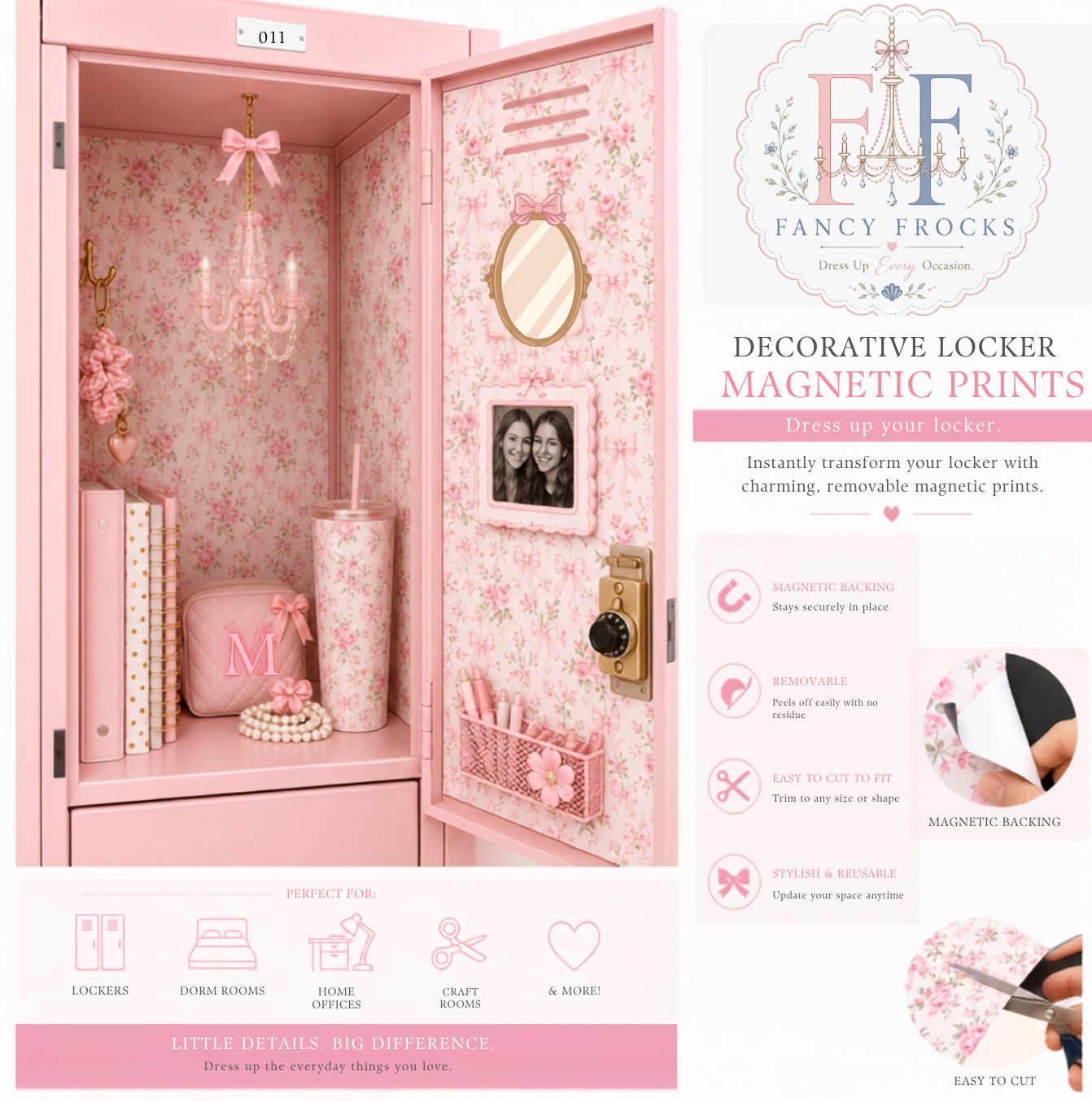 Locker Frocks™ Magnetic Locker Wallpaper | Cute Locker Decor for Girls | Coquette Locker Kit | Floral Magnetic Locker Panels